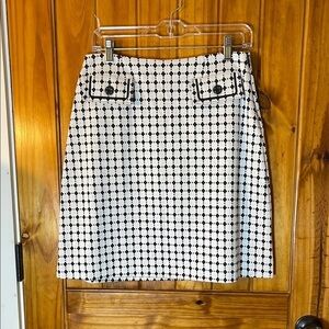 Cabi Teatime Skirt 4 Navy Blue White Retro Knit Mini A line Windowpane Plaid